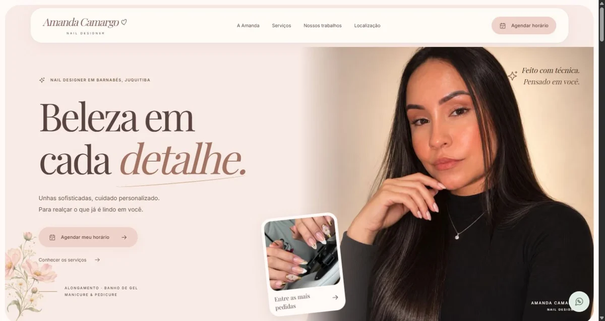 Prévia real do site de Amanda Camargo Nails