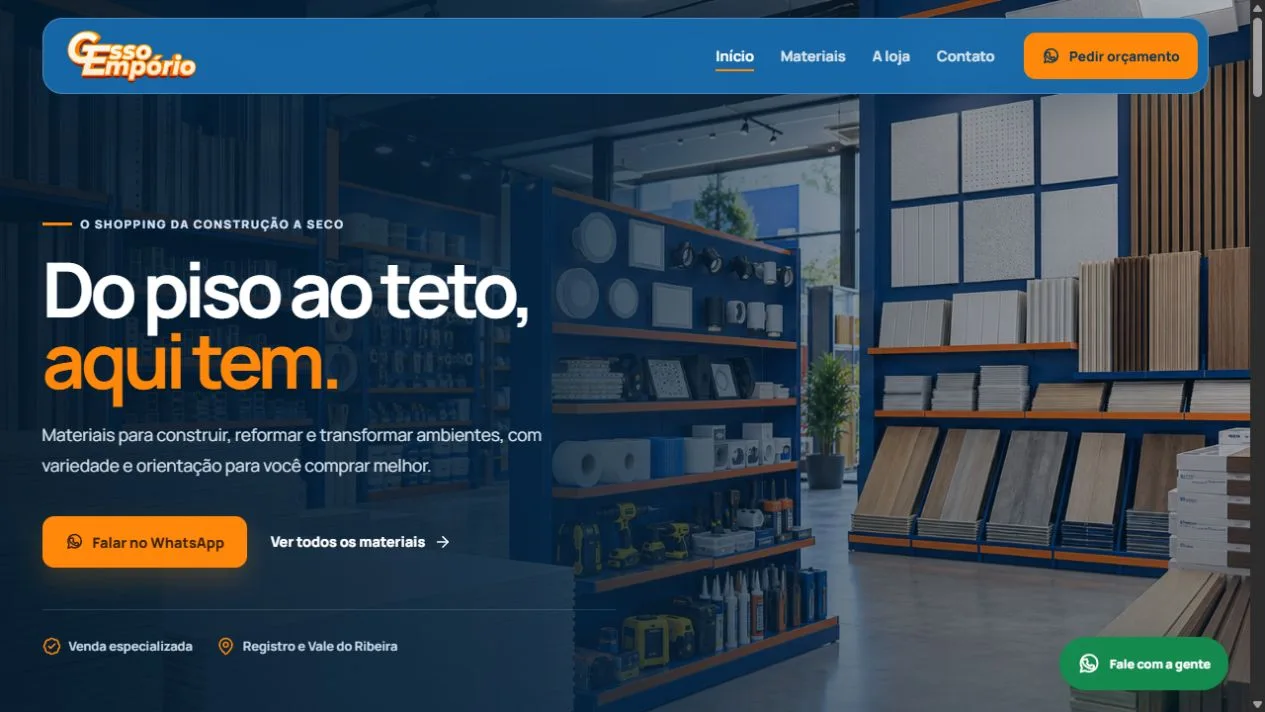 Prévia real do site de Gesso Empório